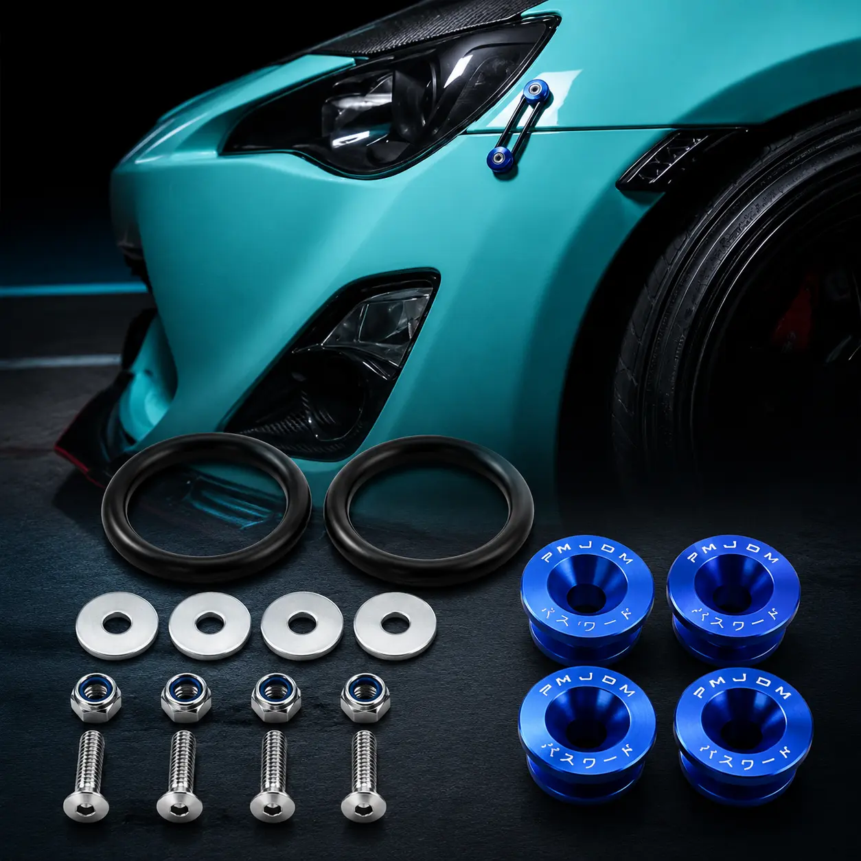 Universal Quick Release Bumper Fastener Kit, Aluminum Alloy Car Hood Lock Kit with Rubber O-Rings, Front & Rear Bumper Support Washer Fastener Kit for JDM Racing Style, Anti-Vibration Exterior Dress Up Kit #BumperKit #FastenerKit #TuningCar #ExteriorMods