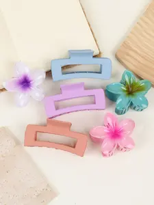 6pcs dopamine color shark clip, candy color flowers/geometric grip clip! Ins wind girl hair grip, summer sweet hairstyle artifact, Korean version of high elastic hairpin