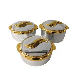 Mirarabel Luxury Silver Gold Rim Food Warmer Casserole Container (Set of 3)