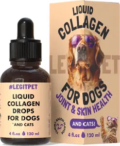 LEGITPET Premium Liquid Collagen for Dogs & Cats Grass-Fed Hydrolyzed Type I & III Protein Hip & Joint, Skin, Coat & Gut Support Beef Flavor Drops – Daily Pet Supplement for All Ages & Breeds – 4 oz