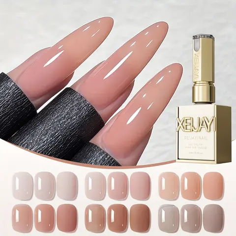 XEIJAYI 6PCS 15ML TPO&HEMA-Free Electroplated Bottles Gel Nail Polish Set, Ice Sheer Nude Assorted Colored Clear-Based Coating Gel, Glossy Semi-Transparent for DIY Manicure, Salon Use, Nails Inspo
