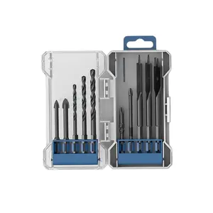 10 PCS Woodworking & Masonry Drill Bit Set, Premium HSS Hex Shank Impact Rated Kit with Spade Bits, Multi-Material Tile Brick Drill Bits, S2 Steel High Torque Screwdriver Bits for Deck Building