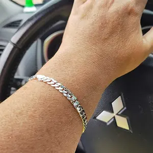 925 Sterling Silver-plated7mm SidewaysMen's women Chain Necklace Bracelet SetJewelry Gift -22IN/24IN