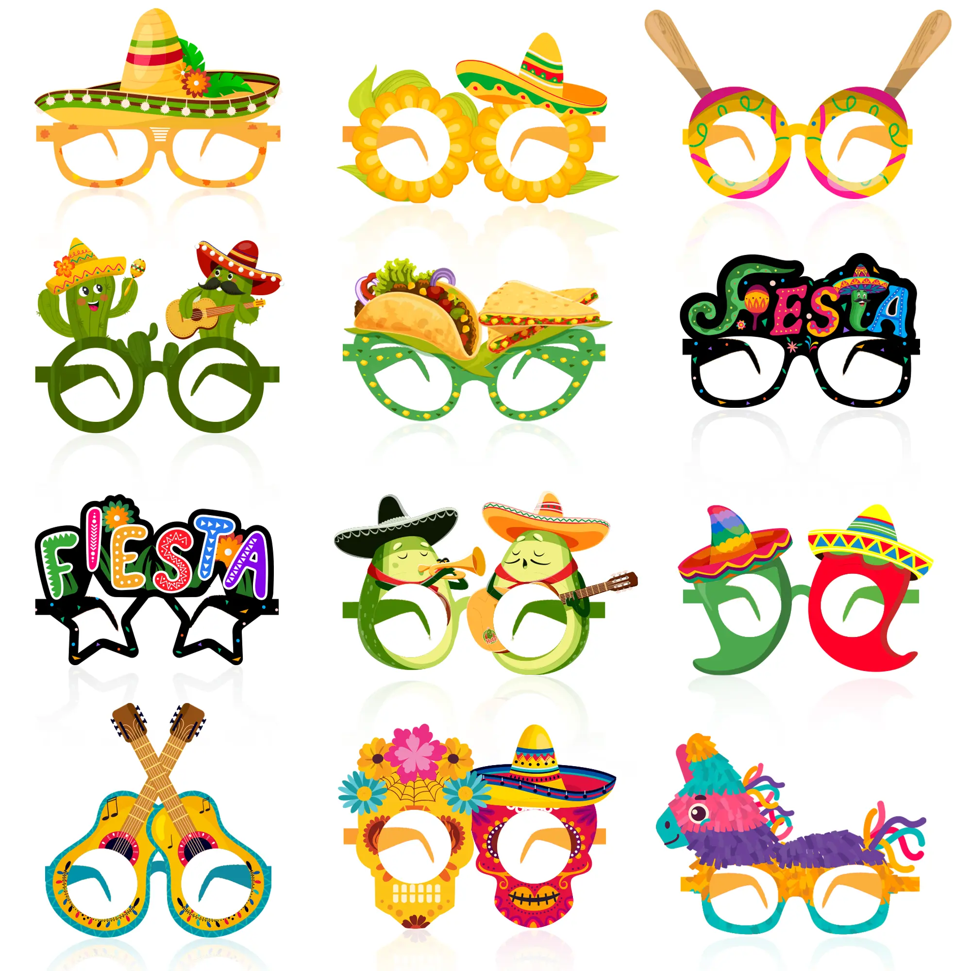 Mexican Fiesta Party Glasses, 36 Pcs Mexican Party Paper Glasses Set, Fiesta Paper Eyeglasses, Mexican Fiesta Eyeglasses, Cinco De Mayo Paper Glasses for Mexican Birthday Party Decorations