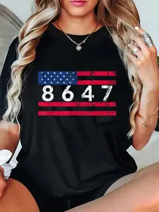 100% Cotton Unisex Anti Trump Impeach 47 8647 86 47 47th President US Flag T-Shirt Casual Top