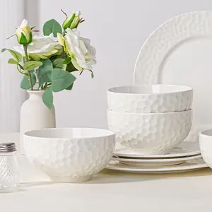 2-piece set of 6-inch ceramic soup bowls, noodle bowls, Ceramic pasta bowls, pure white ceramics, with a textured and non slip surface, can be washed in a dishwasher, can be heated in a microwave, and is a durable kitchen essential
