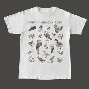Gildan North American Birds Vintage Bird Guide Unisex T-Shirt Retro Cottagecore Gift For Birder Hiker Camping Nature Lover Forestcore Bird Shirt Cotton Womenswear Tops Streetwear Tshirt Crewneck Casual Fitted Short Sleeve White Shortsleeve
