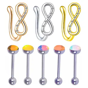OIDEA Tongue Ring Faux Nose Stud Set 14G 316L Stainless Steel External Thread Glitter Drip Oil Infinity Cubic Zirconia Body Jewelry 8PCS