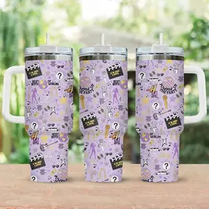Hannah Montana 20th Anniversary Tumbler 40oz with Handle, Tumblers Purple Pop Star Drinkware Vacuum, Bottles Water Stainless Steel Tumblers, Gift For Fans