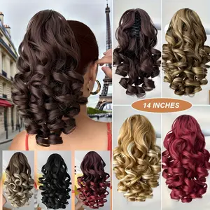 Brown-Red Mixed Color Ponytail Wig, 14 Inches (Approx.36.0 cm) Lightweight Curly Hair Band, Long Thick Realistic Ponytail, Layered Natural Soft Clip-In Hair Extension, Synthetic Material for Women, Chocolate Brown