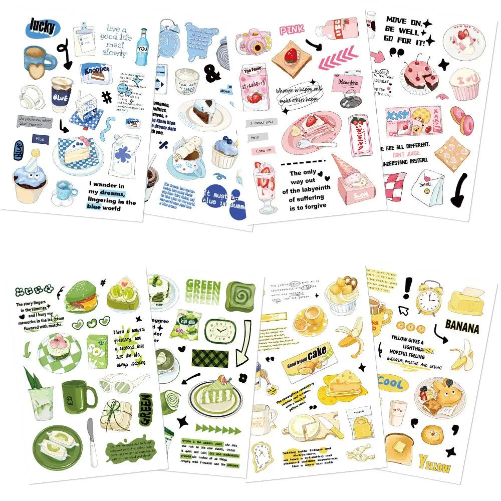 8-Sheet Aesthetic Dessert & Weekend Life Vinyl Stickers Pack - Waterproof Decals for Planners, Laptops, Water Bottles - Creative Gift for Students Teens (Scrapbooking, Journaling, Mood Tracking Use)