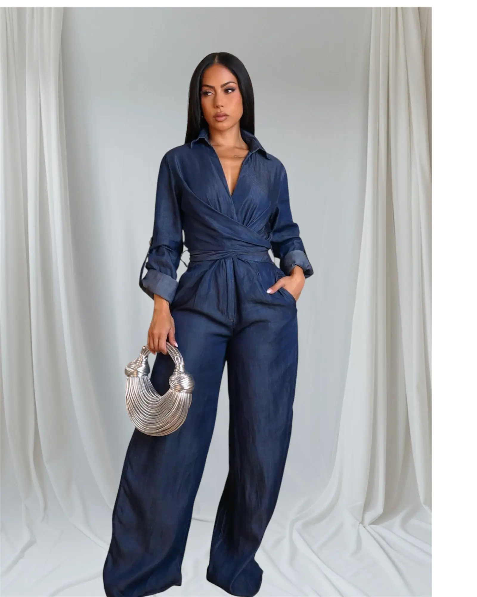 True Blue Wide-Leg Wrap Jumpsuit