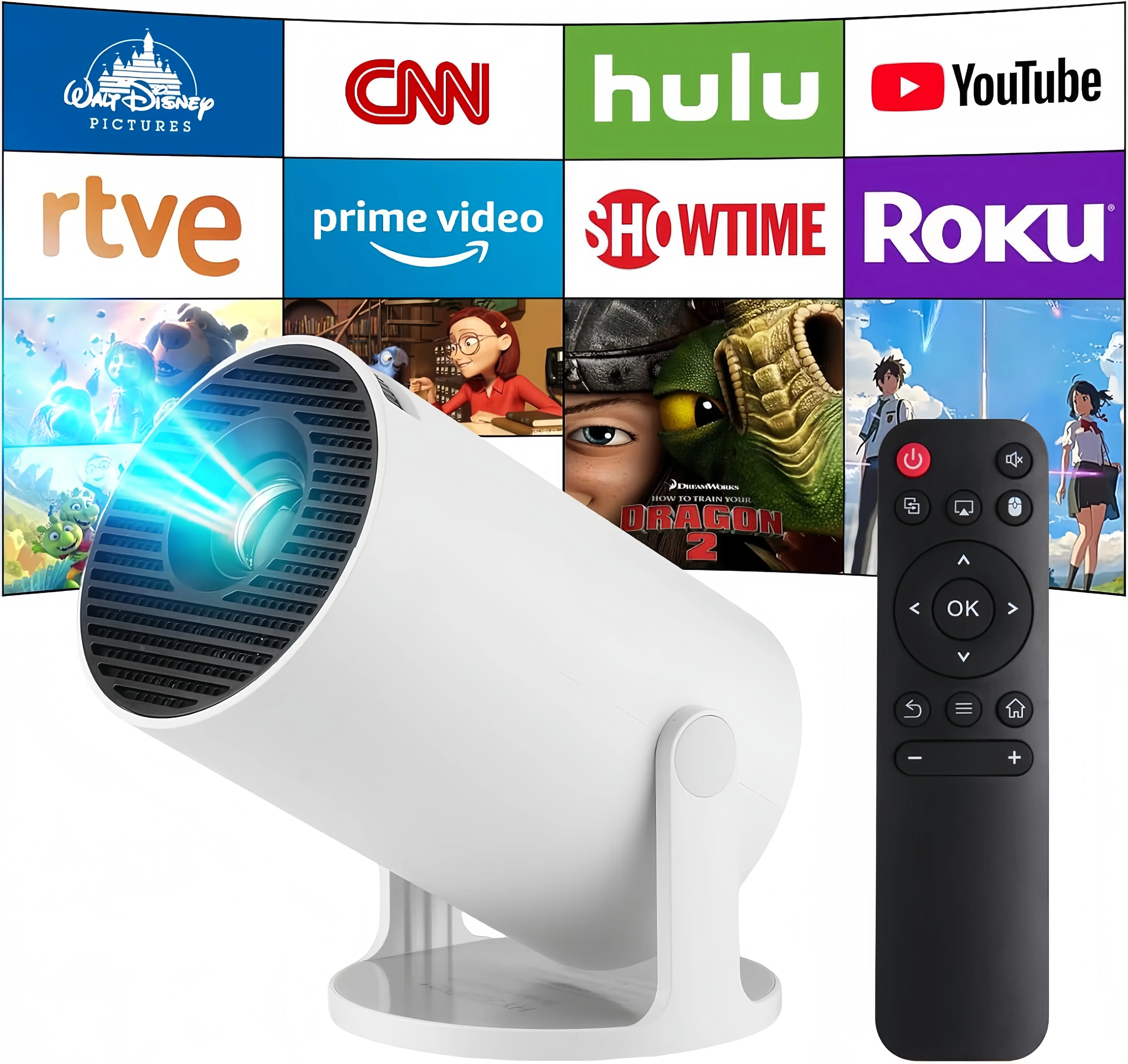 HY300Pro+ Projector with 8K Decode 290ANSI Auto Keystone Correction Built-in 5W speaker Dual BT5.4 Android 14 Native 1280*720P for Home Cinema Portable Movie Theater