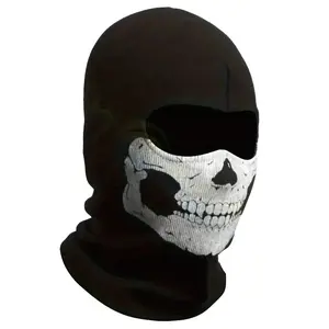 Black Balakwav Ghost Head Bone Full Face Mask - Windproof Motorcycle Riding Equipment, Thin Edition Style, Suitable for Halloween and Christmas Gifts, Unisex Outdoor Sports Role Playing Mask, Durable Textile Fabric, Halloween Accessories, Thin Design, Pro