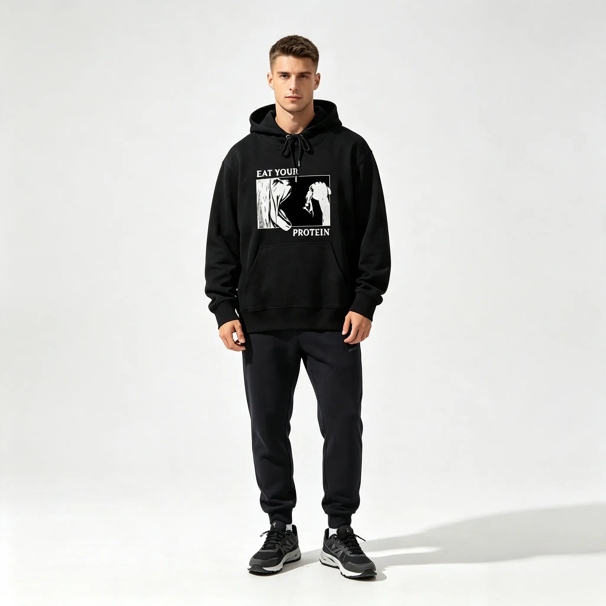 100 Pure Cotton Oversized Pullover Hoodie Eat Your Protein Fitness Graphic Long Sleeve Sweatshirt For Men