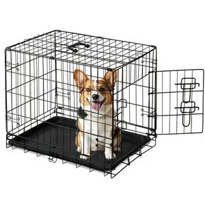 EDX Medium Dog Crate, 30" Single Door Folding Metal Wire Dog Cage with Plastic Leak-Proof Pan Tray