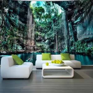 Cave Pool Tapestry Natural Spring Backdrop Waterfall Theme Wall Hanging Photography Background Scenic Decor for Living Room Bedroom Indoor Outdoor Home Decoration