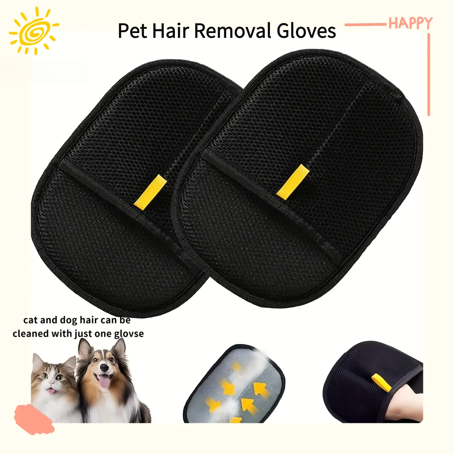 Pet Hair Remover, Electrostatic Pet Hair Removal Gloves, Two-way brush sticky hair remover，Reusable Cat&Dog Hair Remover for Couch, Furniture, Carpet,