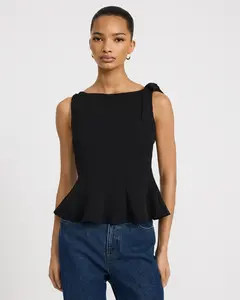 Express Boat Neck Tie Shoulder Peplum Tank
