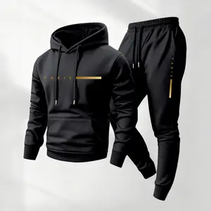 Men's Golden Paris Print Hoodie and Drawstring Sweatpants Set, Menswear, Casual Athletic Long Sleeve Hooded Jacket & Trousers for Fall & Winter, Men's Clothing for Daily Wear, Sportswear Indoor Outdoor, Tracksuit, Athleisure Summer Clothes