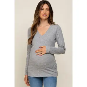 Heather Grey Fitted Long Sleeve Maternity Top