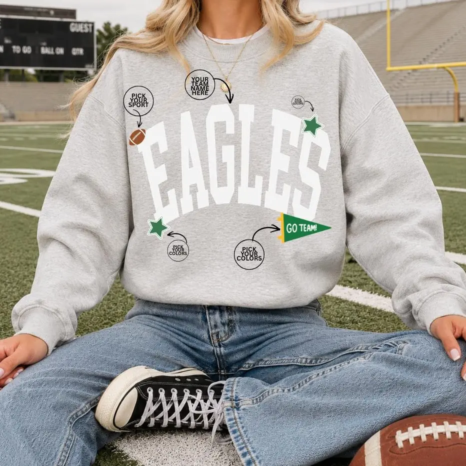 Custom  Football Sweatshirt | Personalized Team Mascot Crewneck | Custom School Spirit Sweatshirt | Game Day Crewneck | Eagles Football Sweatshirt