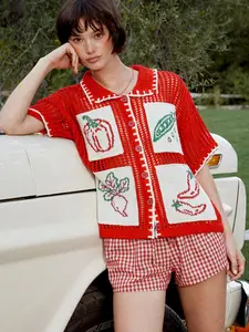 Cider Crochet Fruit Embroidery Oversized Cardigan