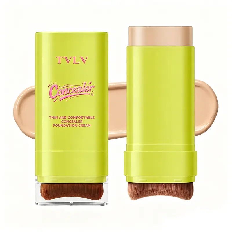 2-in-1 Cosmetic Foundation & Concealer Stick - Regular Edition, Compact Pack, Full Coverage, Long-Lasting, Waterproof, Sweatproof, Non-Cakey, Built-In Brush, Youth Makeup, Portable Travel Tool for Contouring & Flawless Skin (All Shades, Single Item)