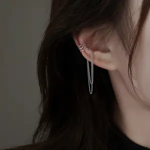 No pierced ears, double-layered tassel wire ear clips, long chain design, personalized Hong Kong style three-layer ear clips, 1 pack