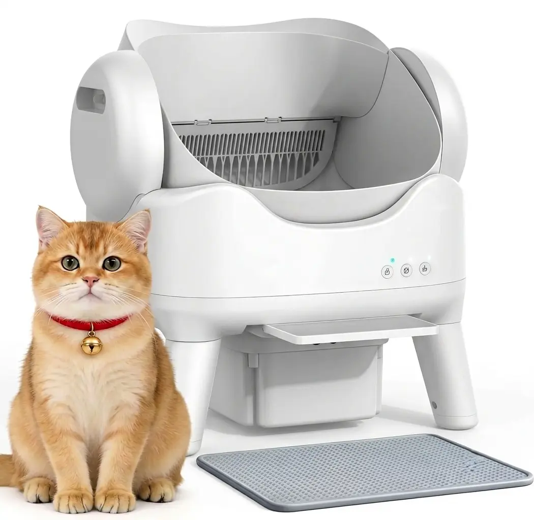 Extra Large Automatic Litter Box - Open-Top Tray with 2 Cleaning Solutions, Odor Control, Anti-Pinch Safety Sensors, Autoscooper, Bonus Litter Mat for Multiple Cats