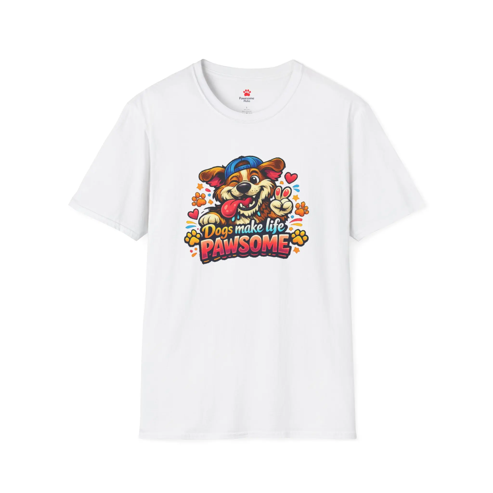 Men's Short-Sleeve T-Shirt - Dogs Make Life Pawsome Design, Cute Cartoon Dog, Peace Sign, Paw Prints