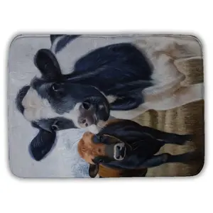 Begin Home Decor 5930-2417-AN430 17 x 24 in. White Bedroom Animals Bath Mat - Two Cows Eating Grass Decor