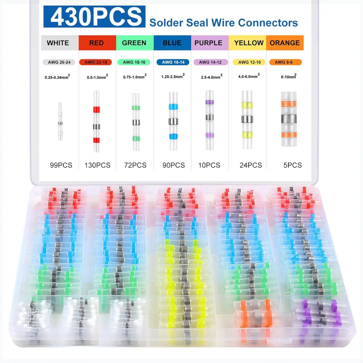 430PCS Solder Seal Wire Connectors, Durable Heat Shrink Butt Wire Connectors, Solder Stick Wire connectors for Motorcycle, Automotive, Marine with Anticorrosion and Waterproof
