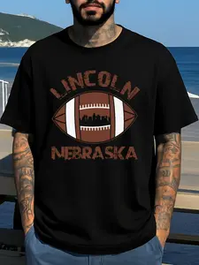 Lincoln Nebraska Rugby Men's T-shirt -180g 100% cotton black short-sleeved shirt with team logo printing, suitable for activities, fans' clothing..., quick-dry performance, minimalist style, unisex fit, office commute