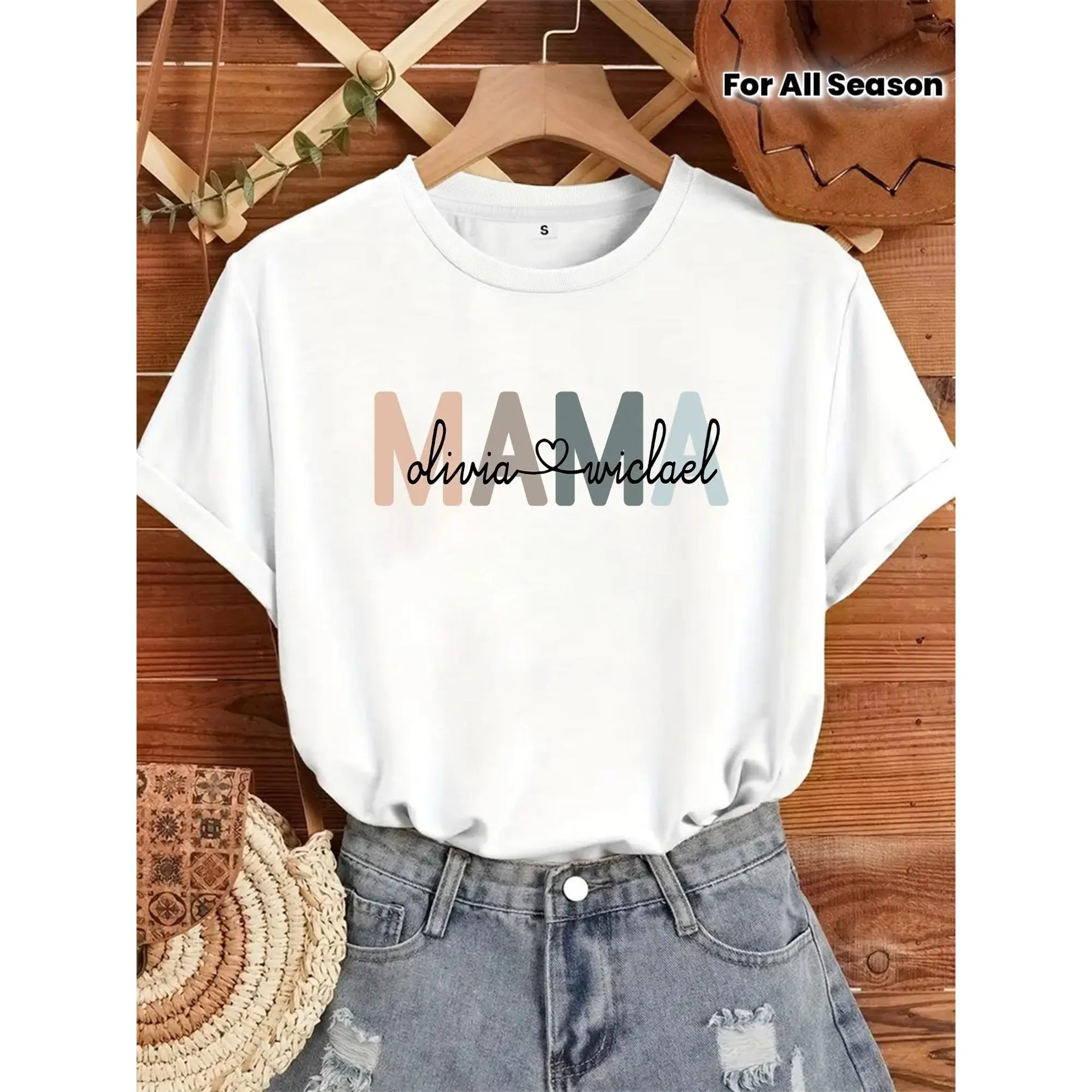 Personalized Mama Streetwear Tshirt for Women, Custom Graphic Shortsleeve Design, Soft Stretch Blend with an Everyday Fit, Tee, Vibe, Valentines Day