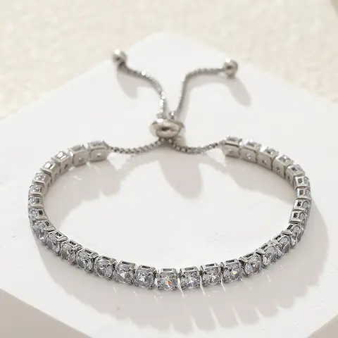 Fashion Luxury Rhinestone Single Row Adjustable Sliding Bracelet, Casual Artificial Zircon Hand Chain, All Seasons Jewelry, Metal Bracelet