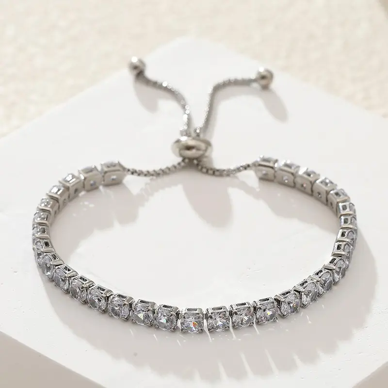 Fashion Luxury Rhinestone Single Row Adjustable Sliding Bracelet, Casual Artificial Zircon Hand Chain, All Seasons Jewelry, Metal Bracelet