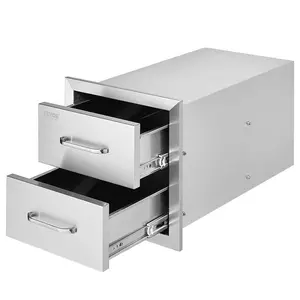 Stainless Steel Flush Mount Double Drawers - 14" Width Cabinet Storage, 14.4"H x 23"D with Handle, for Outdoor Kitchens, Grill Stations