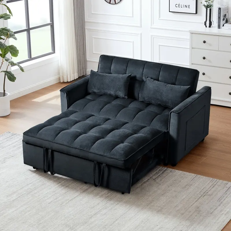 High end high-quality new style sofa furniture,3 in 1 Convertible Sleeper Sofa Bed, Modern Pull Out Couch Bed, Adjustable Backrest, Velvet Sofa with Pillows & Pockets for Living Room Apartment, Black couch