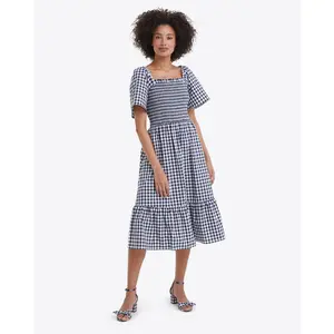 Deana Smocked Dress in Navy Gingham