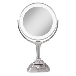 LED Variable Lighted Vanity Mirror - Zadro: 10x Magnifying, Round Metal & Glass, Spot Clean, 15.75" High