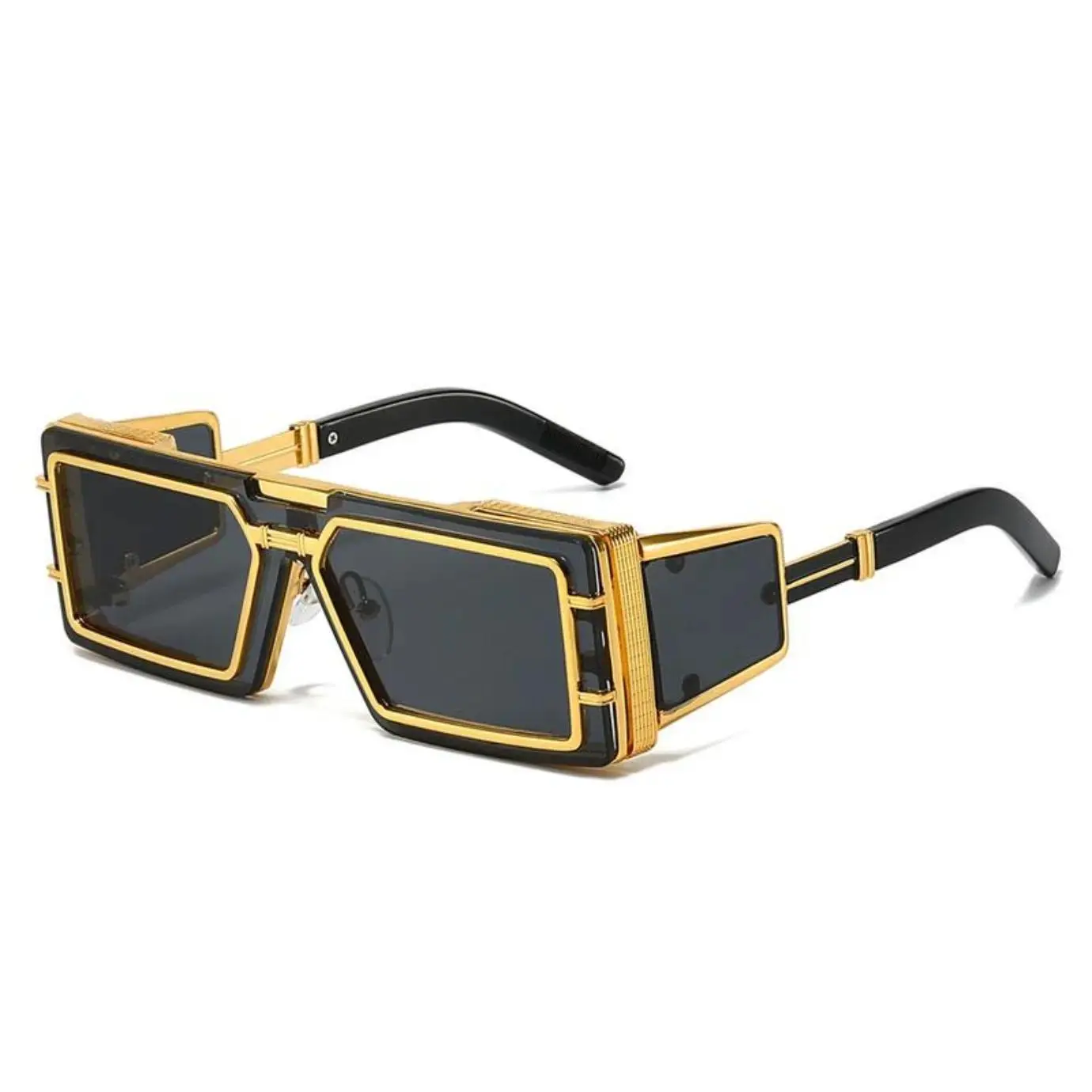 Geometric Metal Square Sunglasses for Men & Women, Futuristic Glam Design, Lightweight Comfortable Frame with 100% UV Protection, Resin, Oversized, Flexible Hinges, Chic Sunglasses, Fashion Sunglasses