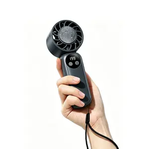 Portable Handheld USB-C Rechargeable Semiconductor Cooling Fan with 2000mah Battery, USB-C Plug, Compact Form, Cooling Mode, LED, Touch Control, Protection Feature, UnderShirt Waist Design, TV Wheels - Ideal for Travel, Office Use