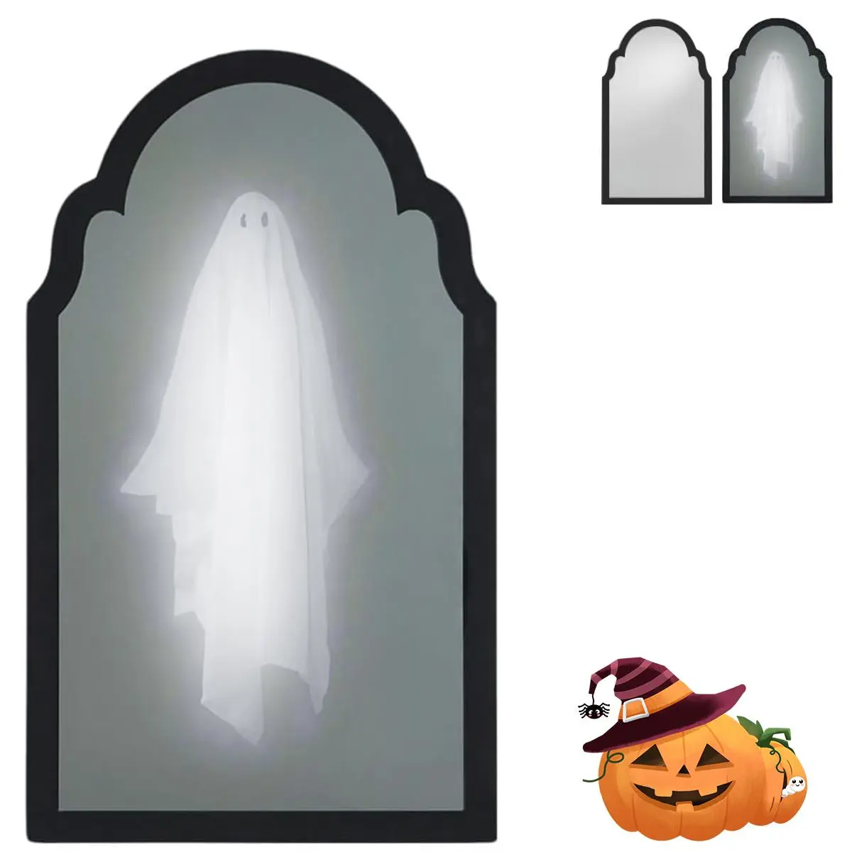 Hologram Ghost Mirror - LED Spooky Haunted Mirror with Creepy Eyes | Indoor Halloween Wall Decor for Bedroom, Fireplace & Living Room | DIY Haunted House Prop