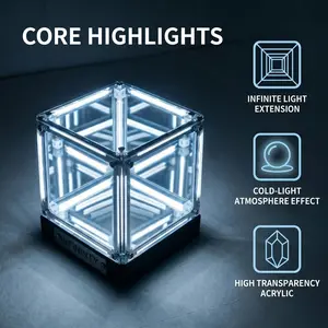 Luxury Infinity Mirror Cube Desk Lamp, 4D Illusion LED Night Light with Infinite Depth, Modern Desk Decor & Coffee Table, Office, Home Bedroom