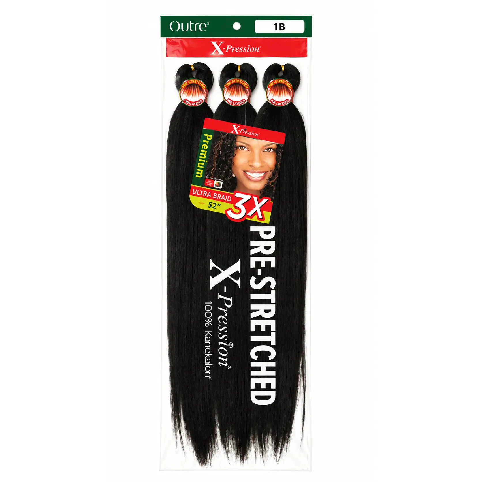Outre X-Pression 1B Ultra Braid 52" 3X Pre-Stretched 100% Kanekalon Hair Extensions