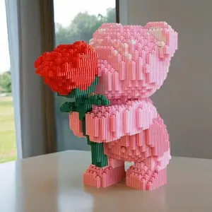 7125 Piece Rose Powder Assembly Kit, Bear Building Blocks, Romantic Gift Choice for Couples and Parents, Challenging DIY Craft Project