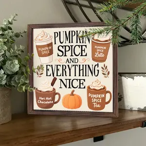 Rustic Autumn Home Decor Pumpkin Spice Wooden Picture Frame, Warm Room Decor, Kitchen Decor, Shelf Decor, Pumpkin Decorative