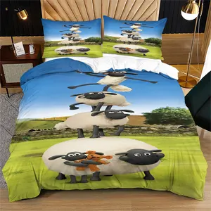 Shaun The Sheep Pattern Soft And Durable Duvet Cover Set, Including 1 Duvet Cover And 1 Or 2 Pillowcases, Bedding Set Without a Core And Pillow, Suitable For Family Bedrooms And Dormitories, a Very Innovative Gift