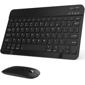 Rechargeable Bluetooth Keyboard and Mouse Combo, Universal Ultra-Slim Wireless Keyboard Mouse Set for Android Windows iPad iPhone Samsung Tablet Portable Compact Keyboard Set (Black)
